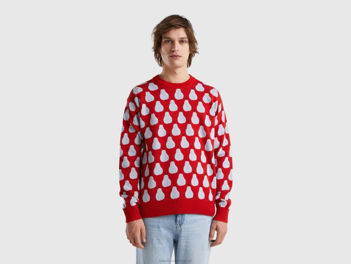 Heren Benetton rode trui met perenpatroon rood 4R621135