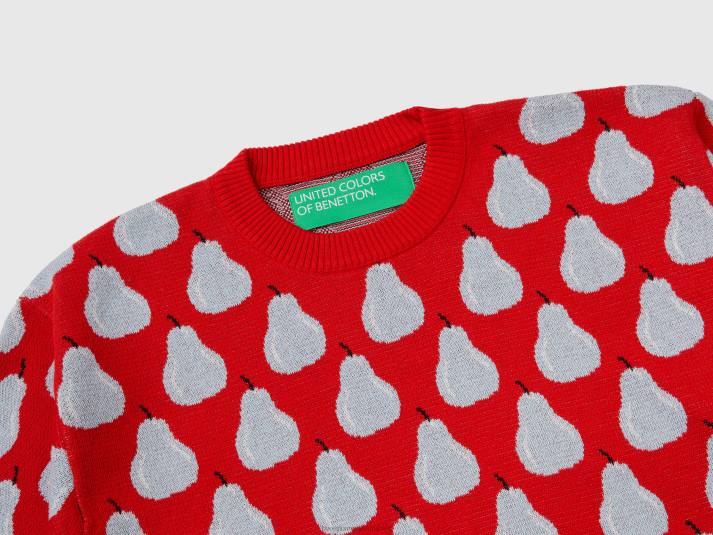 Heren Benetton rode trui met perenpatroon rood 4R621135