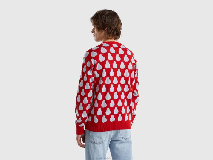 Heren Benetton rode trui met perenpatroon rood 4R624374