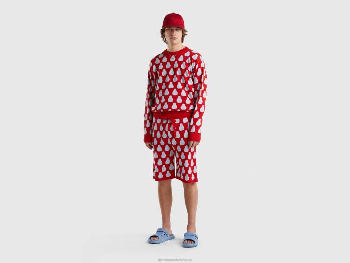 Heren Benetton rode trui met perenpatroon rood 4R624374