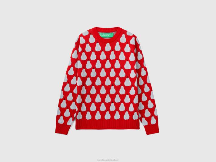 Heren Benetton rode trui met perenpatroon rood 4R624374