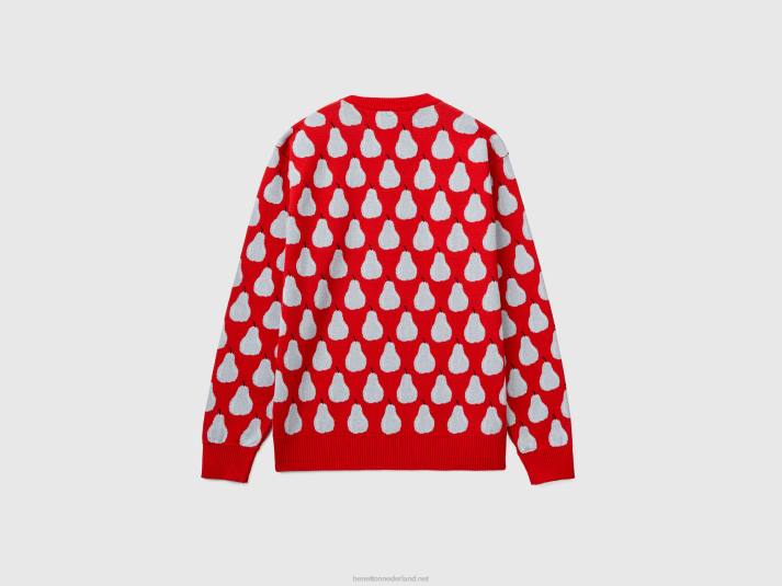 Heren Benetton rode trui met perenpatroon rood 4R624374