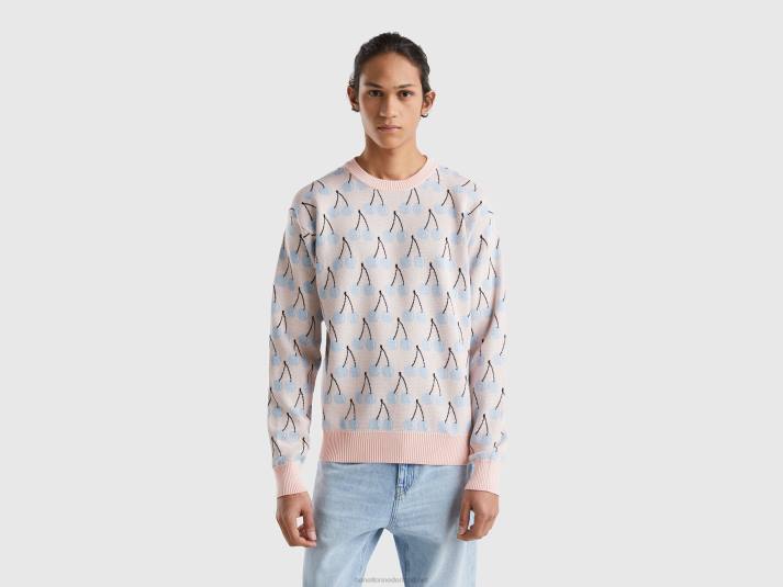 Heren Benetton roze trui met kersenpatroon roze 4R621113