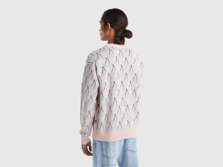 Heren Benetton roze trui met kersenpatroon roze 4R621113