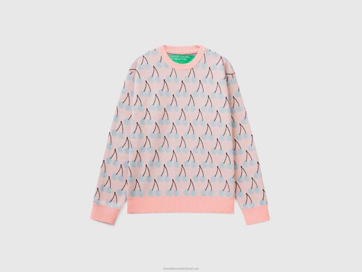 Heren Benetton roze trui met kersenpatroon roze 4R621113