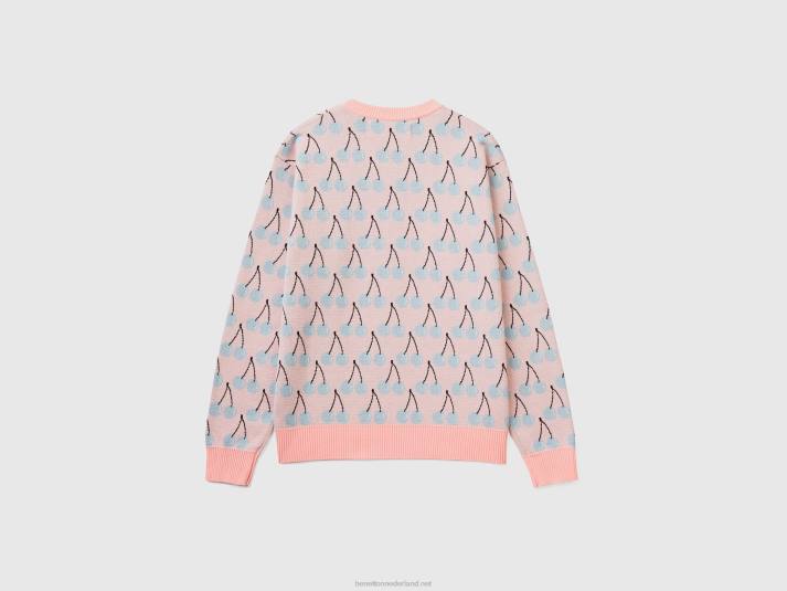 Heren Benetton roze trui met kersenpatroon roze 4R621113