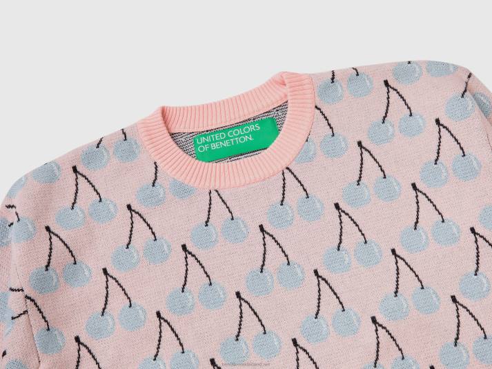 Heren Benetton roze trui met kersenpatroon roze 4R621113