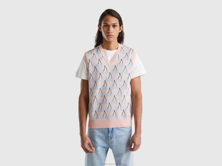 Heren Benetton roze vest met kersenpatroon roze 4R624367