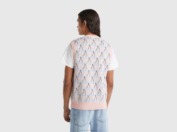 Heren Benetton roze vest met kersenpatroon roze 4R624367