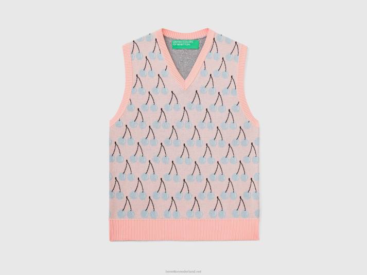 Heren Benetton roze vest met kersenpatroon roze 4R624367