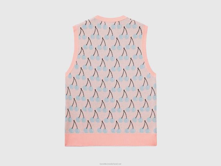 Heren Benetton roze vest met kersenpatroon roze 4R624367