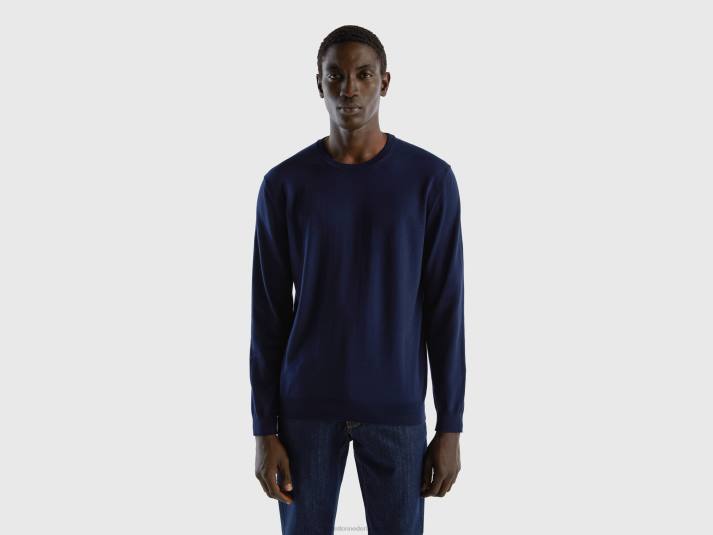 Heren Benetton trui met ronde hals van 100% katoen donkerblauw 4R626072