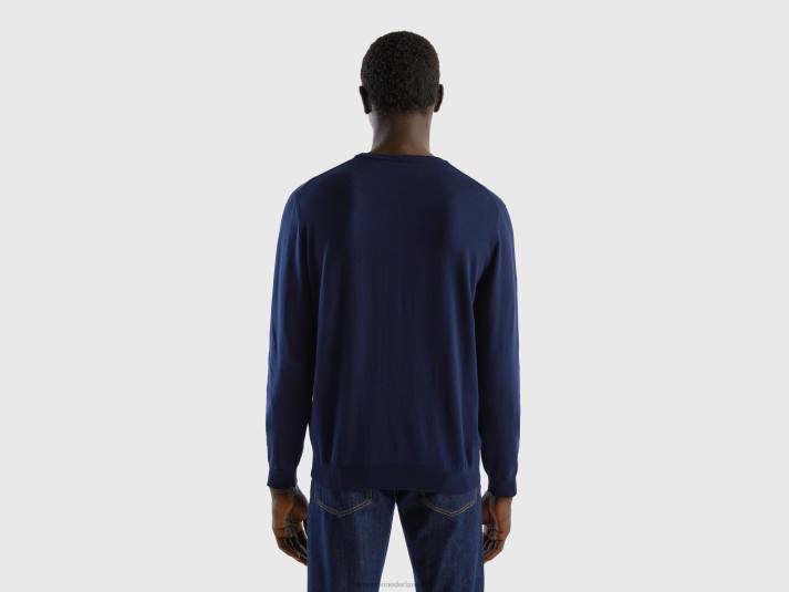 Heren Benetton trui met ronde hals van 100% katoen donkerblauw 4R626072