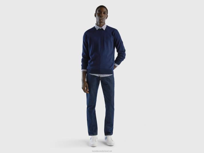 Heren Benetton trui met ronde hals van 100% katoen donkerblauw 4R626072