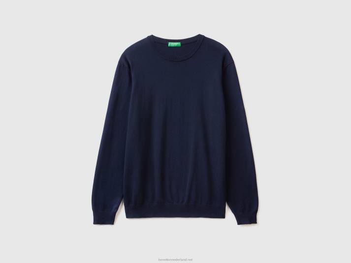Heren Benetton trui met ronde hals van 100% katoen donkerblauw 4R626072