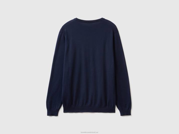 Heren Benetton trui met ronde hals van 100% katoen donkerblauw 4R626072