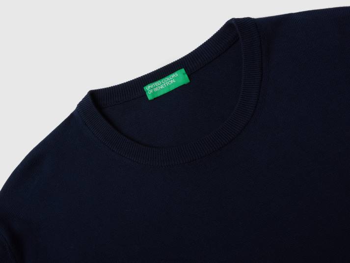 Heren Benetton trui met ronde hals van 100% katoen donkerblauw 4R626072