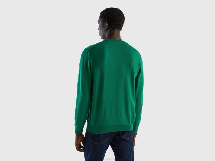 Heren Benetton trui met ronde hals van 100% katoen donkergroen 4R621154