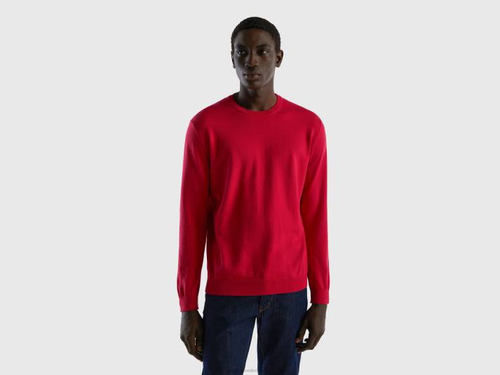 Heren Benetton trui met ronde hals van 100% katoen fuchsia 4R621116