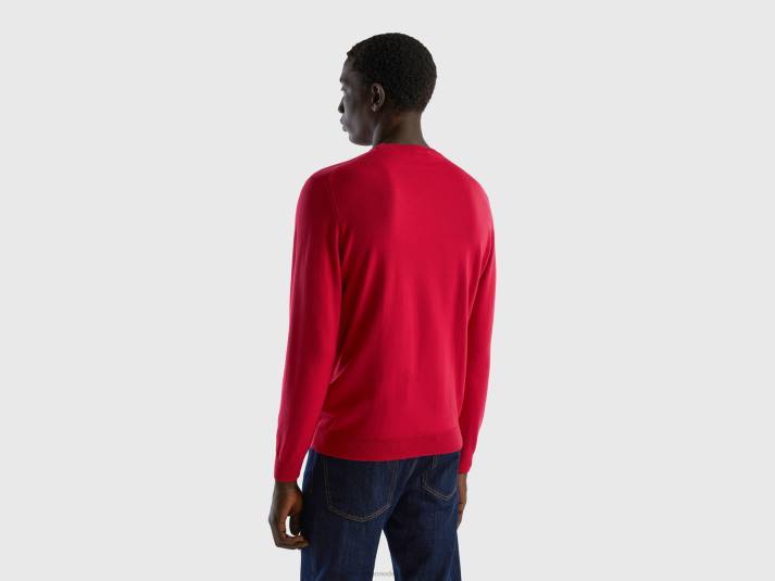 Heren Benetton trui met ronde hals van 100% katoen fuchsia 4R621116