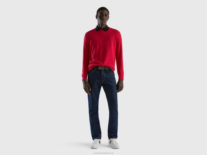 Heren Benetton trui met ronde hals van 100% katoen fuchsia 4R624372