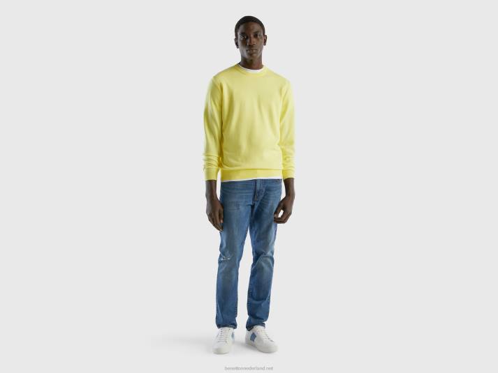 Heren Benetton trui met ronde hals van 100% katoen geel 4R624400