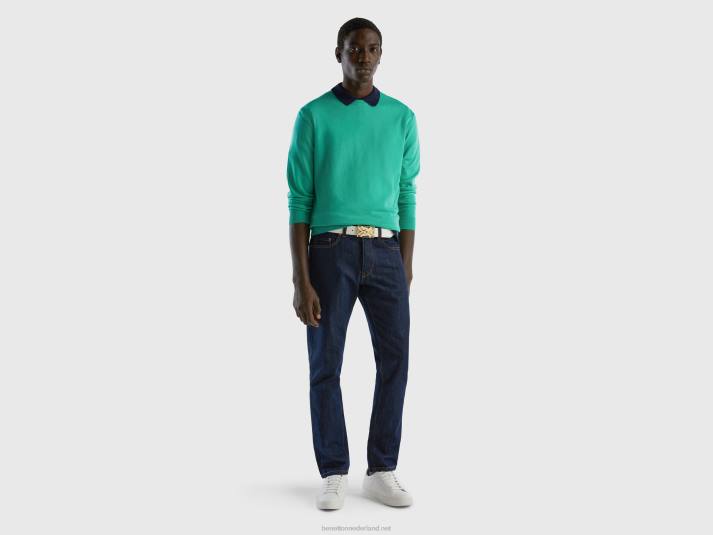 Heren Benetton trui met ronde hals van 100% katoen groente 4R621152