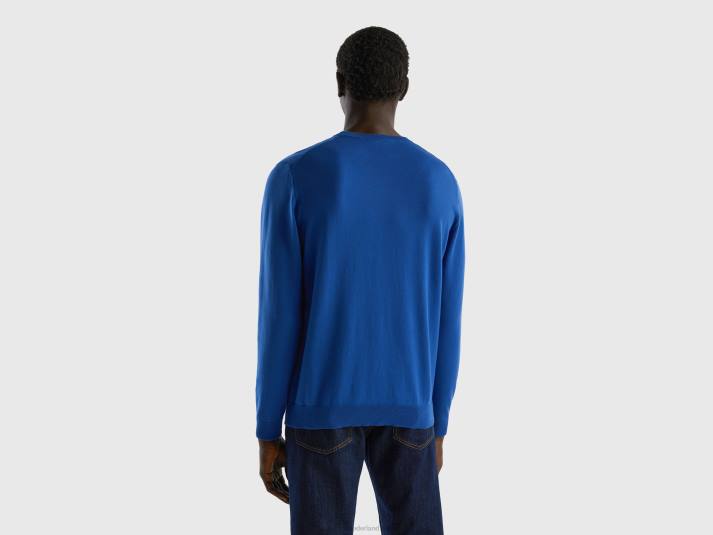 Heren Benetton trui met ronde hals van 100% katoen helderblauw 4R621115