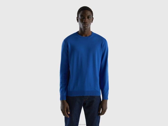 Heren Benetton trui met ronde hals van 100% katoen helderblauw 4R624371