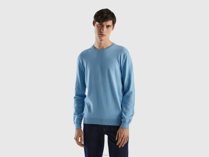 Heren Benetton trui met ronde hals van 100% katoen lichtblauw 4R624414