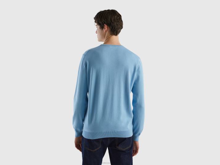 Heren Benetton trui met ronde hals van 100% katoen lichtblauw 4R624414