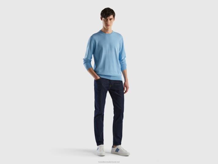 Heren Benetton trui met ronde hals van 100% katoen lichtblauw 4R624414