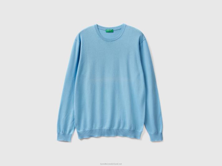 Heren Benetton trui met ronde hals van 100% katoen lichtblauw 4R624414