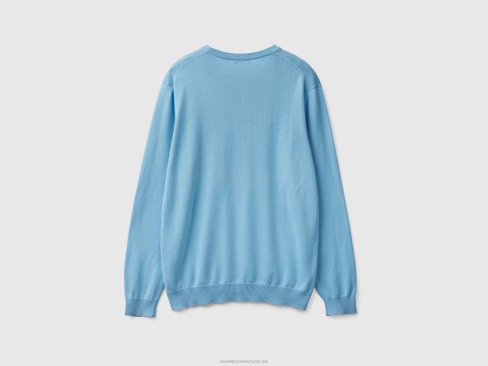 Heren Benetton trui met ronde hals van 100% katoen lichtblauw 4R624414