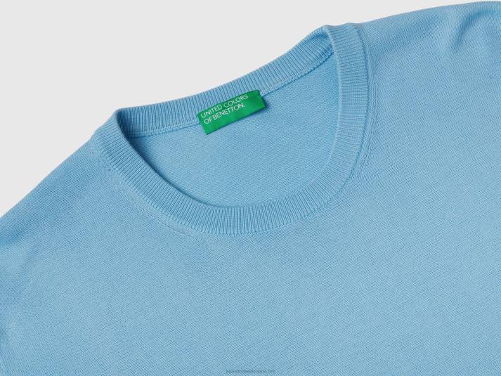 Heren Benetton trui met ronde hals van 100% katoen lichtblauw 4R624414