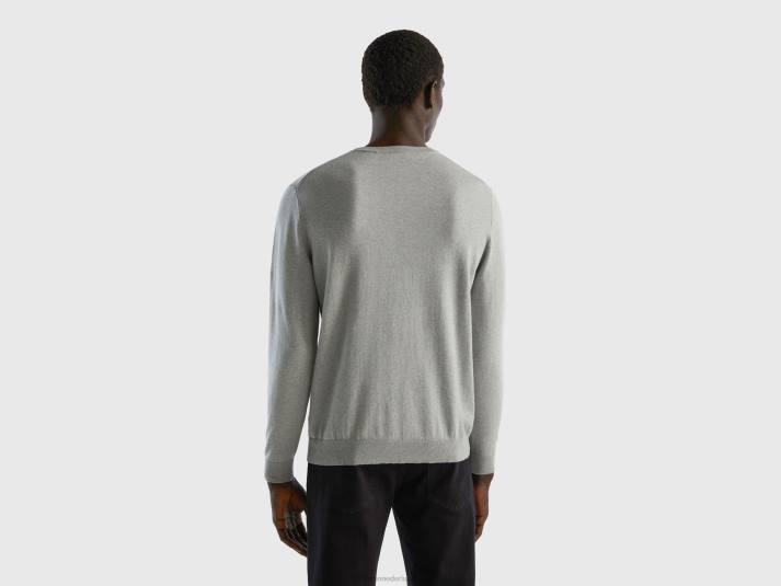 Heren Benetton trui met ronde hals van 100% katoen lichtgrijs 4R621168