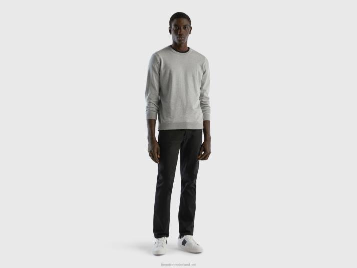 Heren Benetton trui met ronde hals van 100% katoen lichtgrijs 4R621168