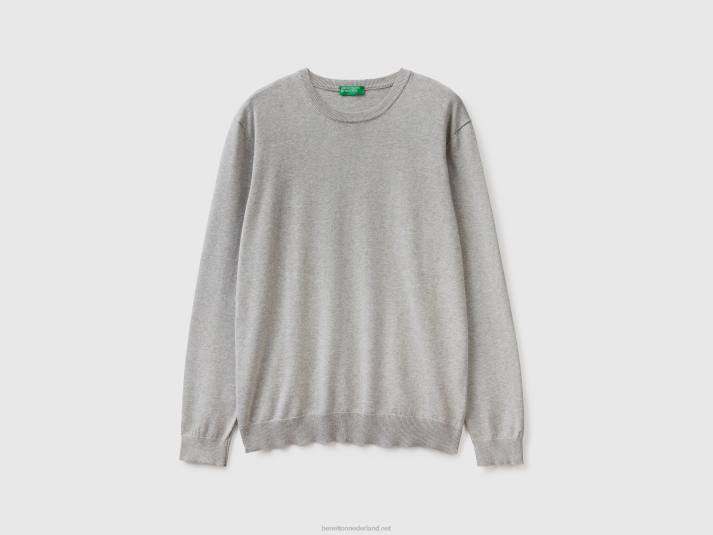 Heren Benetton trui met ronde hals van 100% katoen lichtgrijs 4R621168