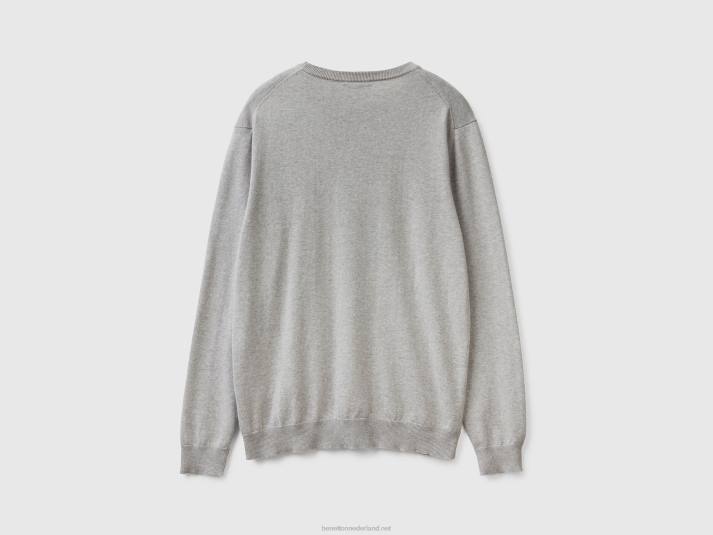 Heren Benetton trui met ronde hals van 100% katoen lichtgrijs 4R621168