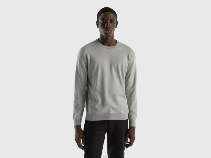 Heren Benetton trui met ronde hals van 100% katoen lichtgrijs 4R624421