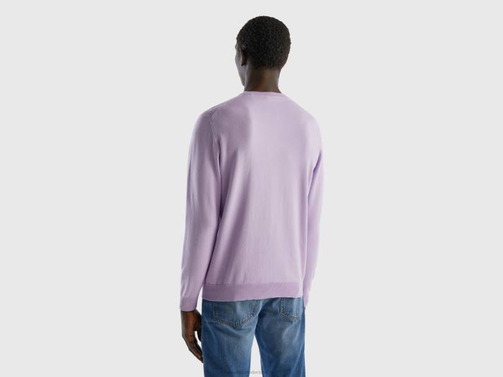 Heren Benetton trui met ronde hals van 100% katoen lila 4R624412