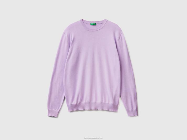 Heren Benetton trui met ronde hals van 100% katoen lila 4R624412