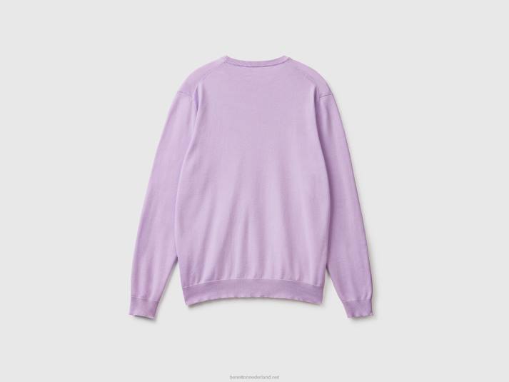 Heren Benetton trui met ronde hals van 100% katoen lila 4R624412