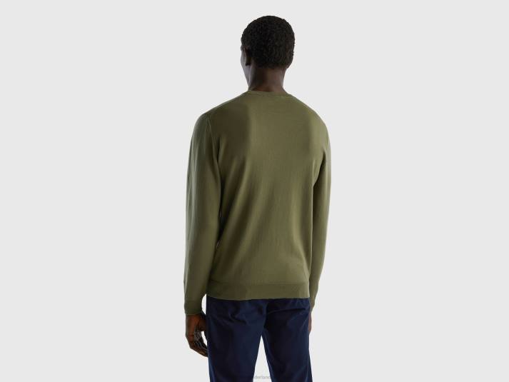 Heren Benetton trui met ronde hals van 100% katoen militair groen 4R621132