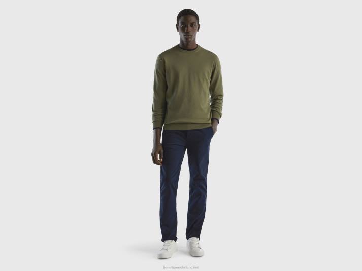 Heren Benetton trui met ronde hals van 100% katoen militair groen 4R621132