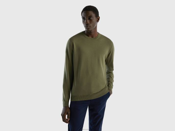 Heren Benetton trui met ronde hals van 100% katoen militair groen 4R624368