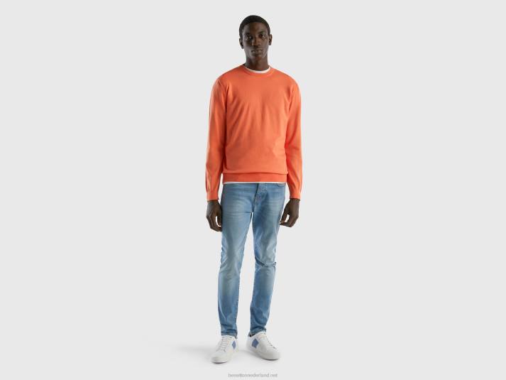 Heren Benetton trui met ronde hals van 100% katoen oranje 4R621130