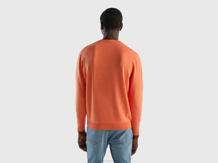 Heren Benetton trui met ronde hals van 100% katoen oranje 4R624393