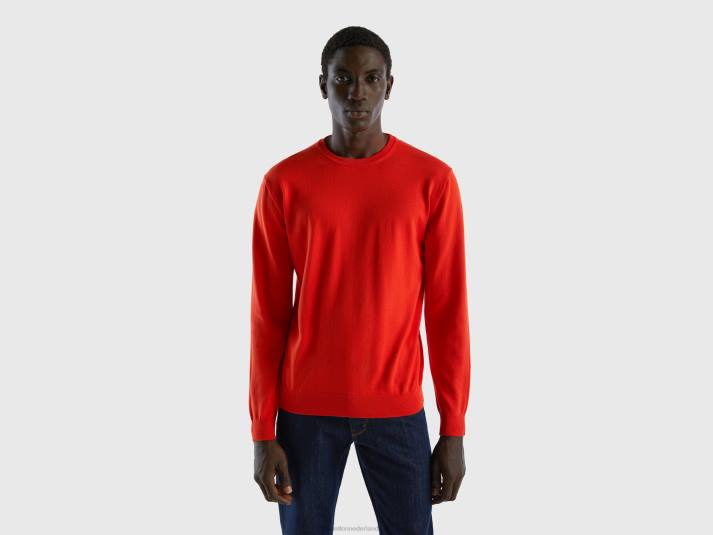 Heren Benetton trui met ronde hals van 100% katoen rood 4R624366