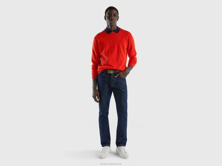 Heren Benetton trui met ronde hals van 100% katoen rood 4R624366